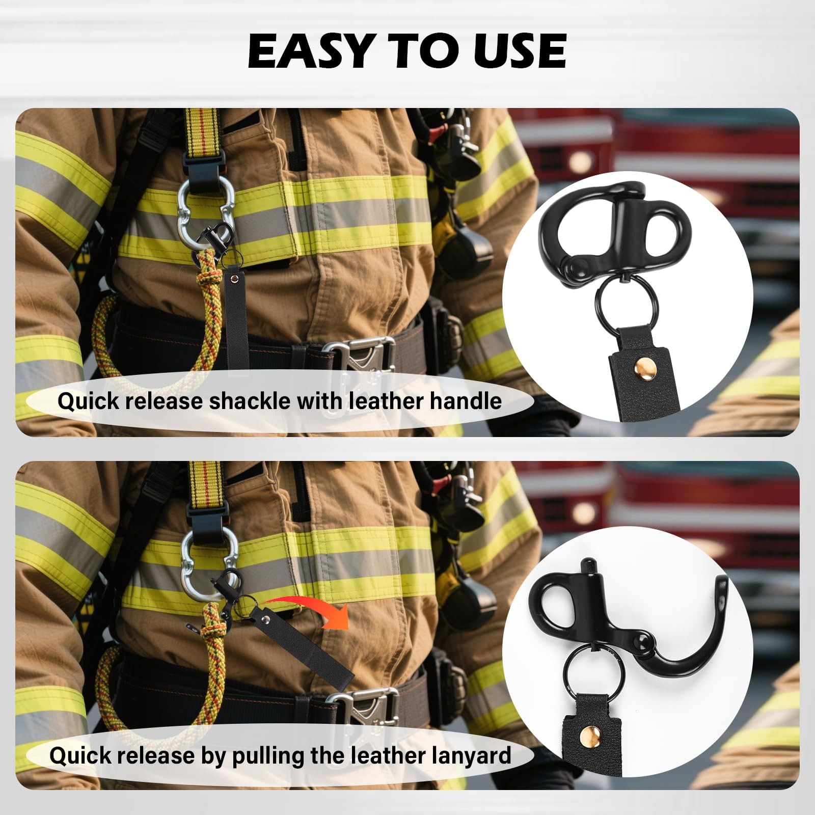 ETZ Quick Release Clip Shackle for SCBA Mask (2 Pack), Firefighter Black