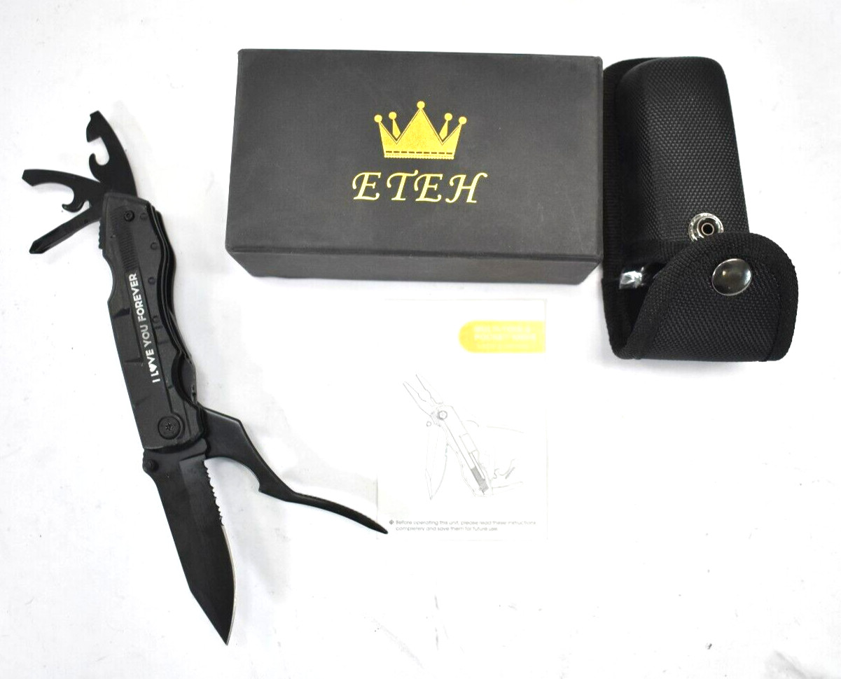 Eteh Multi Tool Pocket Knife For Climbing Camping Cycling Stainless Steel Black