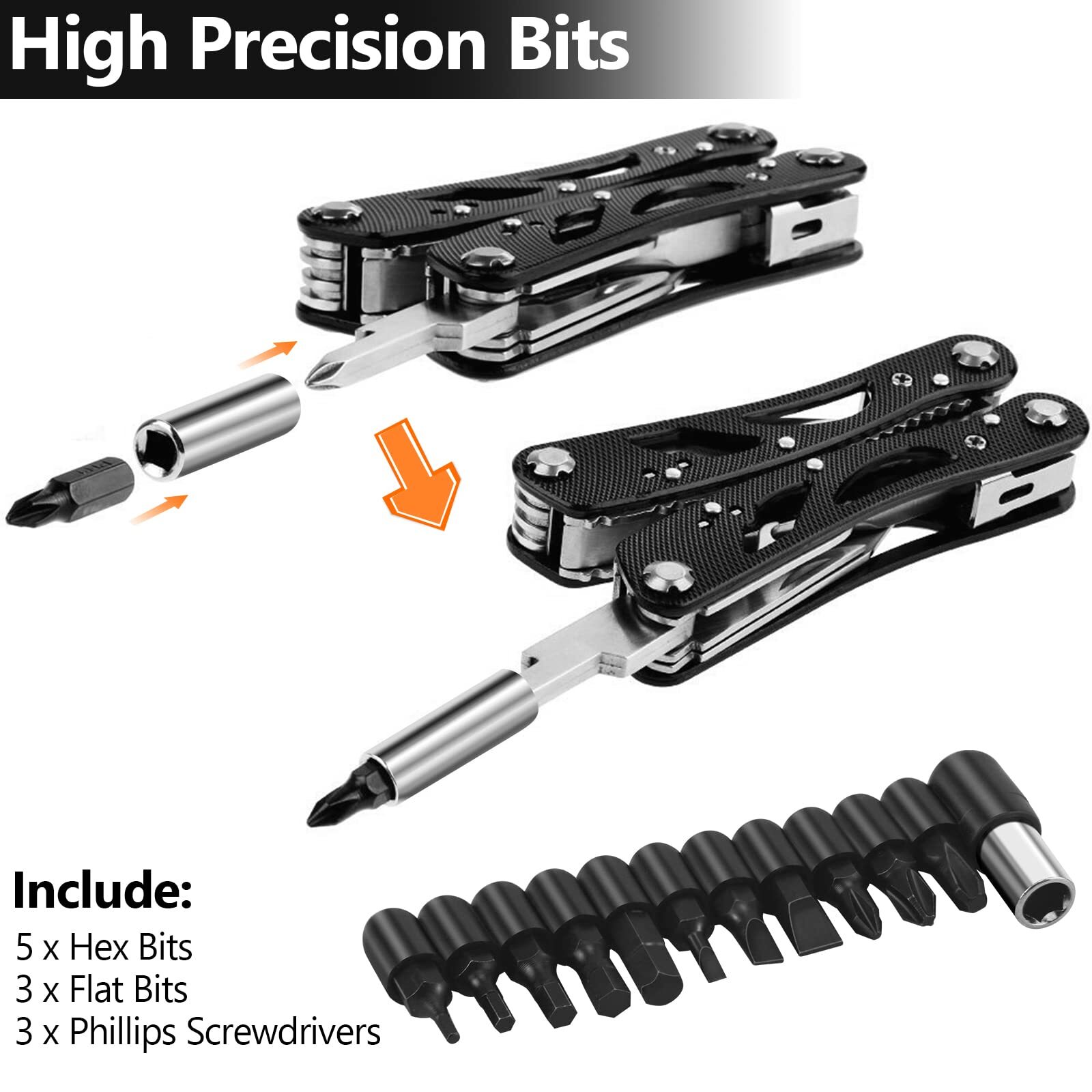 Multitool Pliers Set Stainless Steel Screwdriver Tool With 11 Screwdriver Bits B