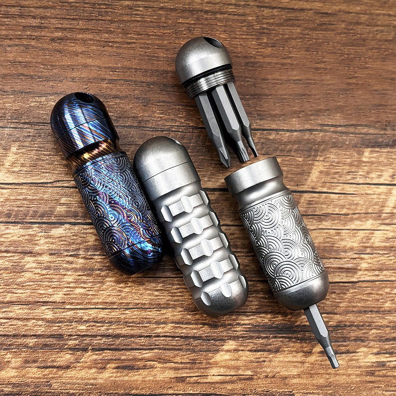 Titanium Pocket Mini Waterproof Holder with Bits Portable EDC OutdoorTools Gift