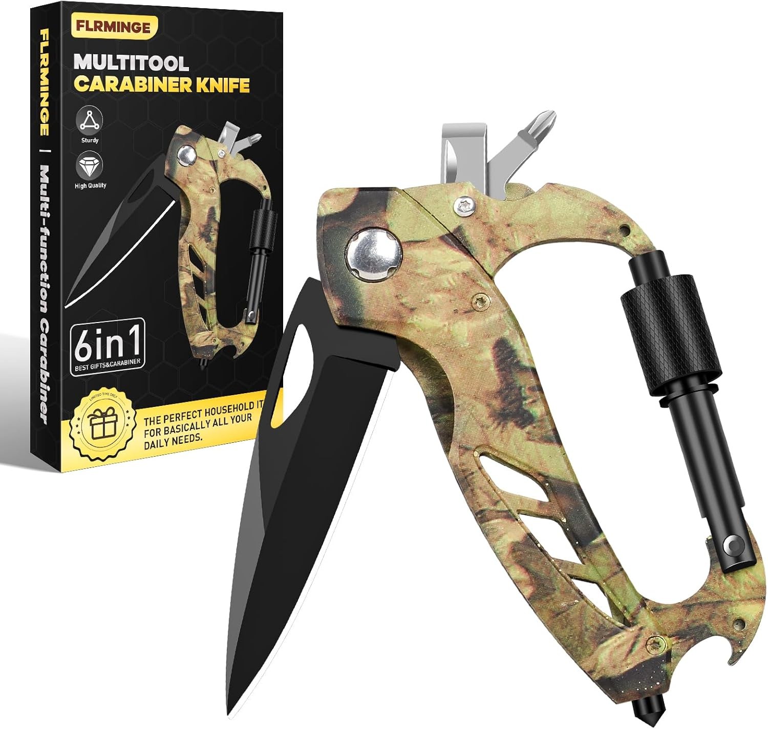 Multitool Carabiner W/ Pocket Knife Survival Gear Camping Hiking，EDC Carabiners