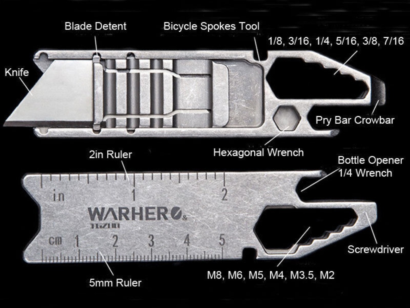 Premium Titanium Utility Knife Opener Crowbar Wrench Tactical EDC Tool Keychain