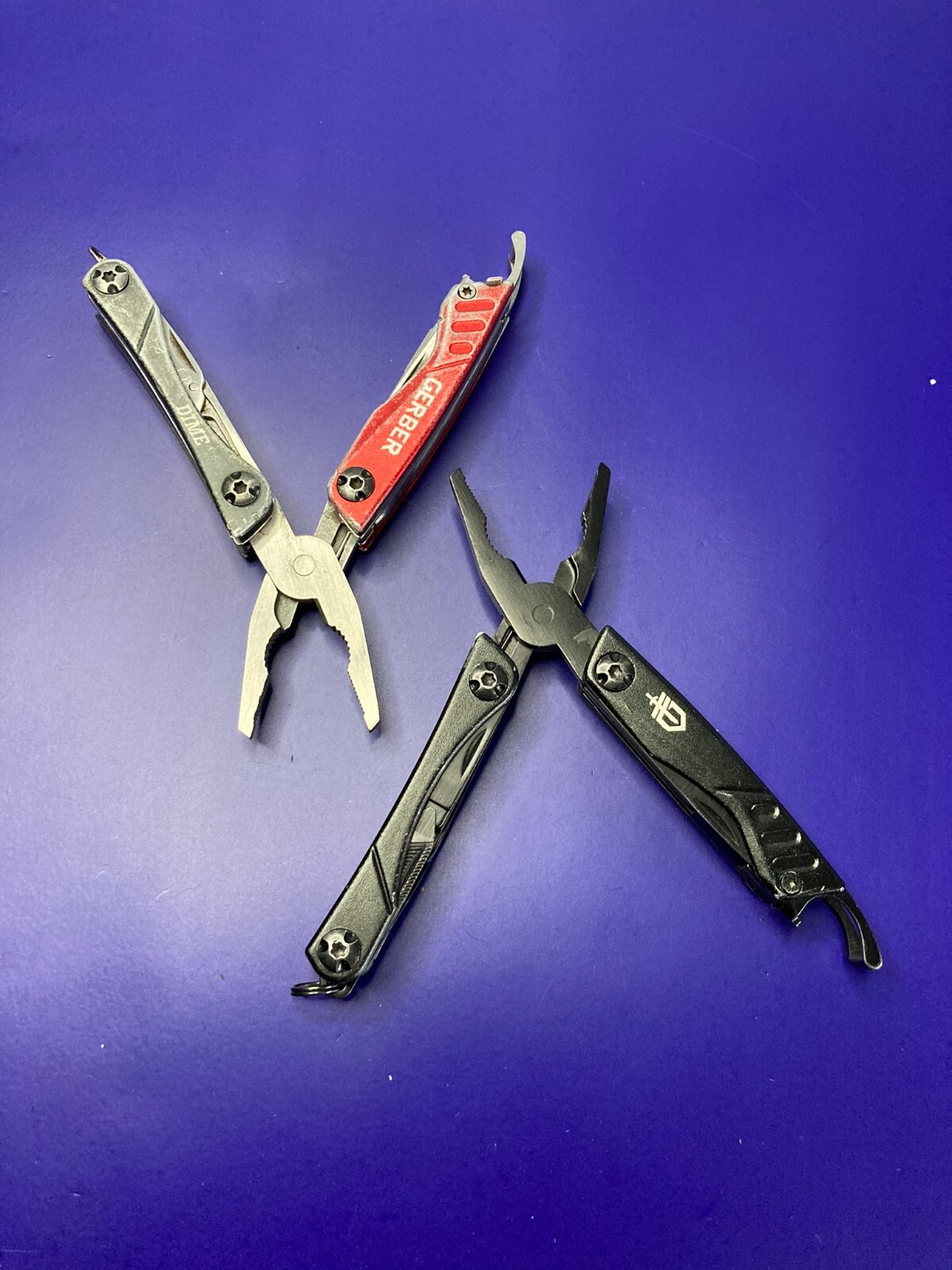 Lot of 2 Gerber Dime Multi-Tools Small Keychain Pliers Knife File Scissors