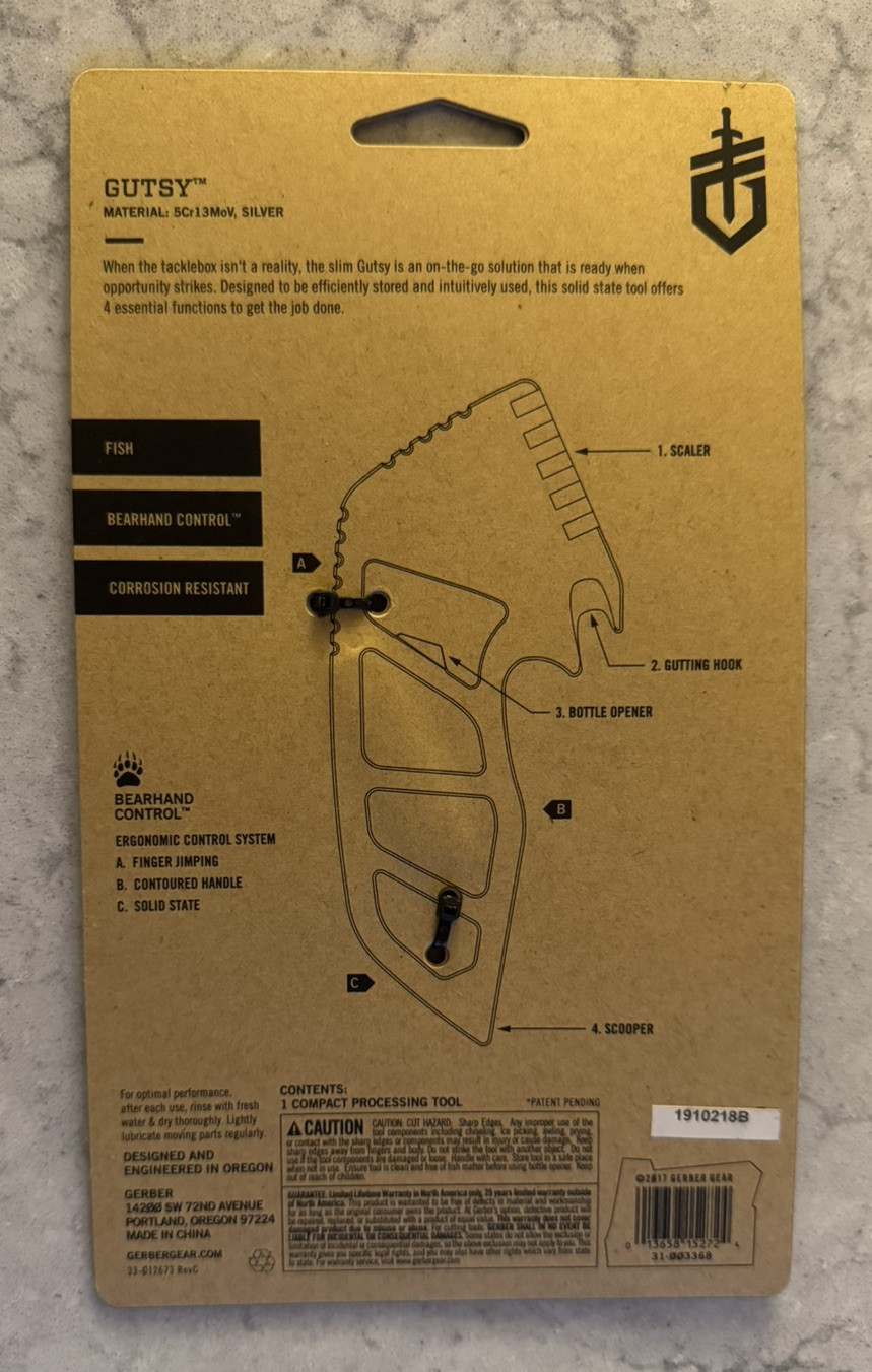 Gerber Gutsy Compact Fish Processing Tool 4 functions in 1 Tool Stainless Steel