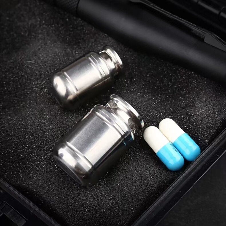 EDC Titanium Pill Holder Case Organizer Container Portable Waterproof Keychain