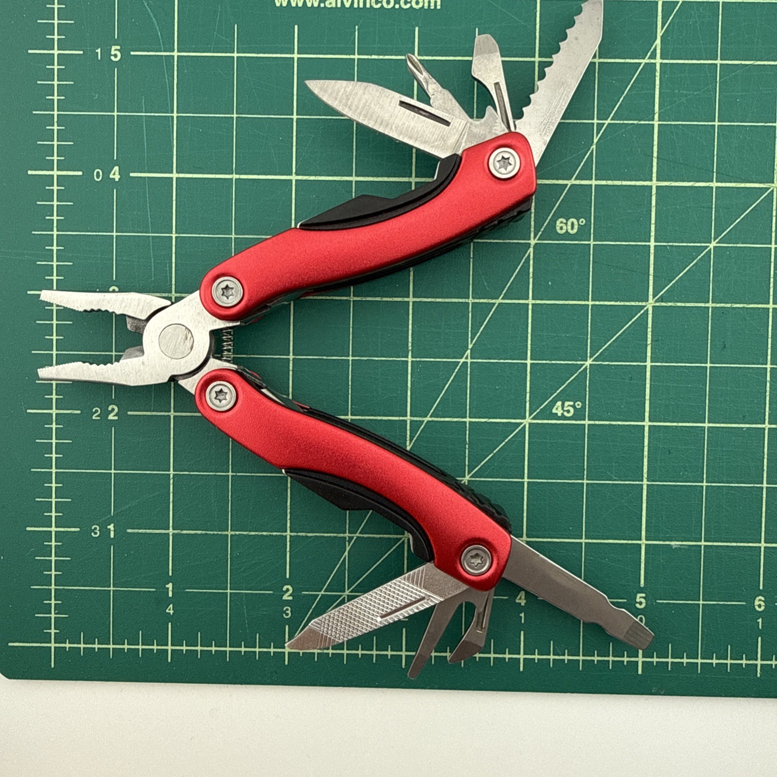 9 Function RED Keychain Pocket Multitool Multi Tool w/ Pliers Knife Screwdriver