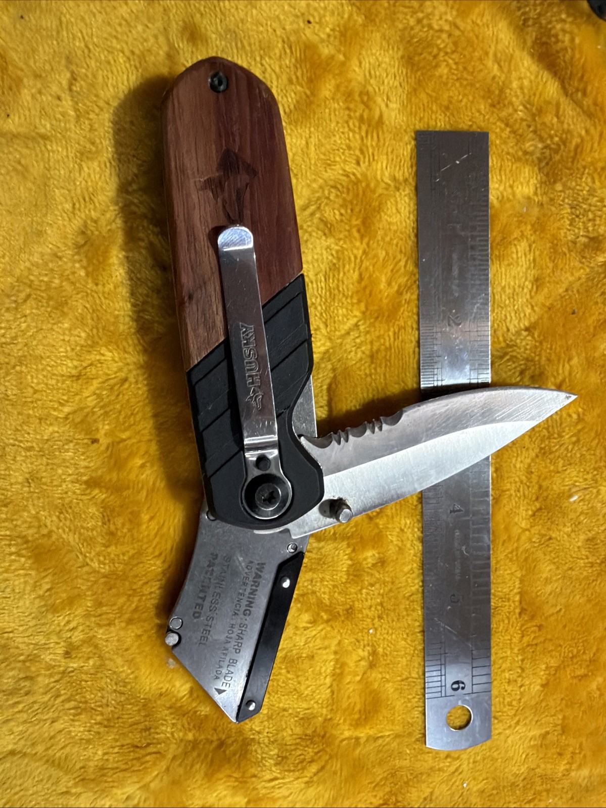 Husky Folding Multi-Tool Utility Knife and a Partially Serrated SS Knife Blade