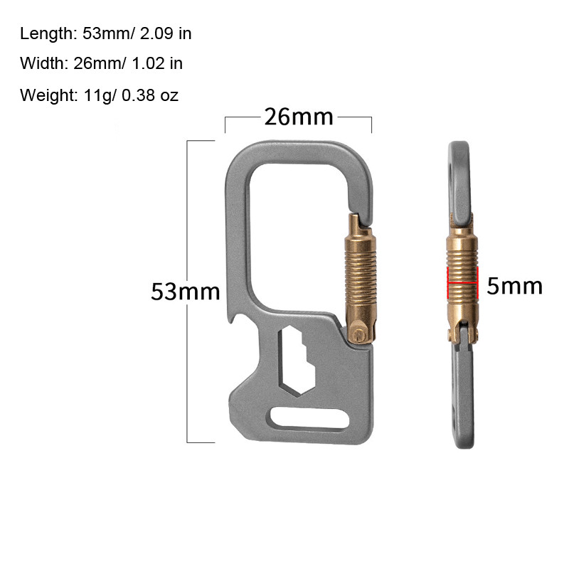 EDC Titanium + Brass Keychain Carabiner Multi Tools Wrench Crowbar Bottle Opener