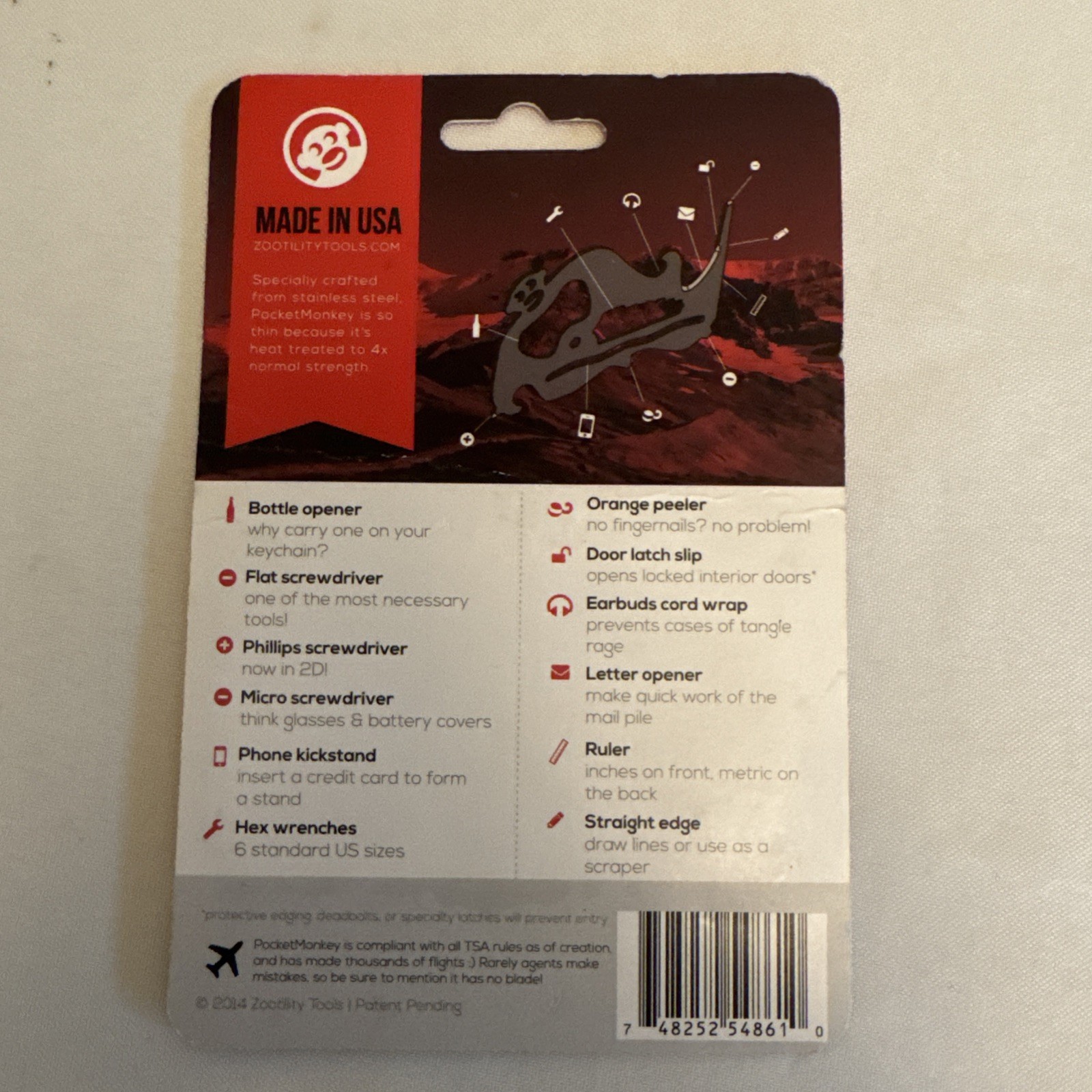 2014 Zootility Pocket Monkey Flat Multitool 3.25″ x 2″ Stainless Steel USA
