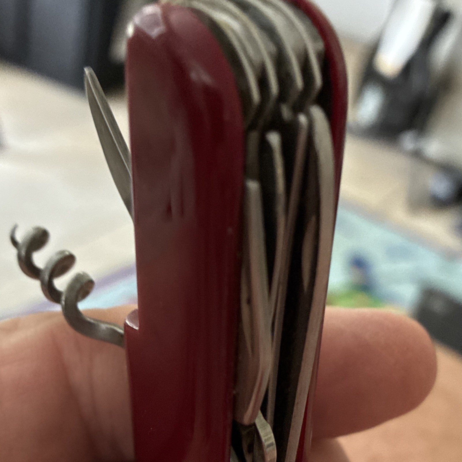 Red 5-Tool Multi-Tool Pocket Knife 1.5in SS Blade Corkscrew Can Opener