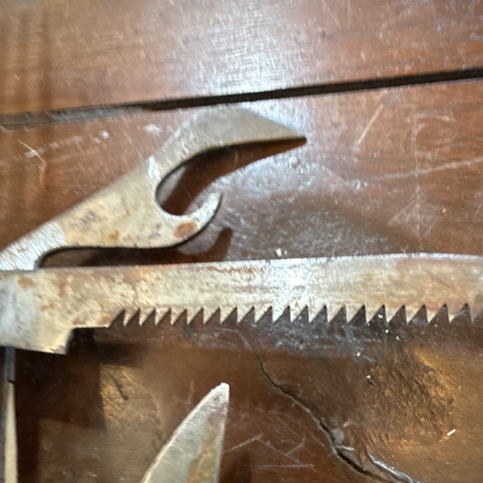 Vintage Camping Multi-Tool Utensil Set Steel Wood Knife Fork Spoon Scissors