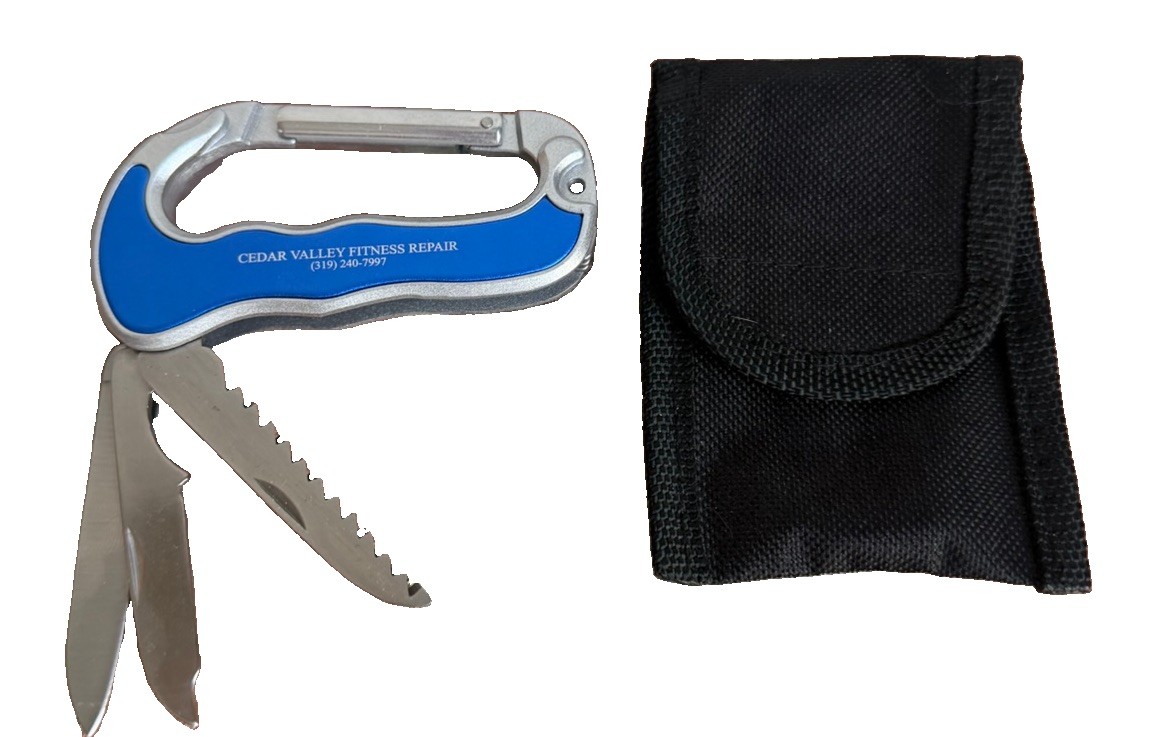 Multi Tool Carabiner Pocket Knife Folding Saw Scissors Utility Tool Blue Pouch