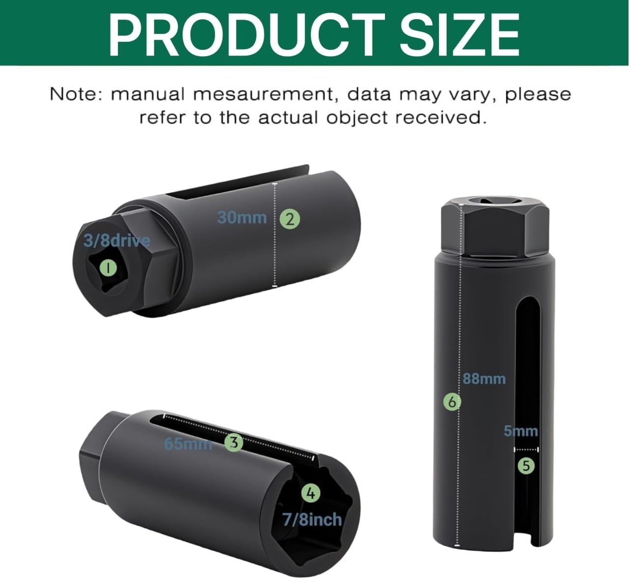 Oxygen Sensor Socket with Side Wire Cutout 3/8” Inch Drive x 7/8” 22mm fits A…