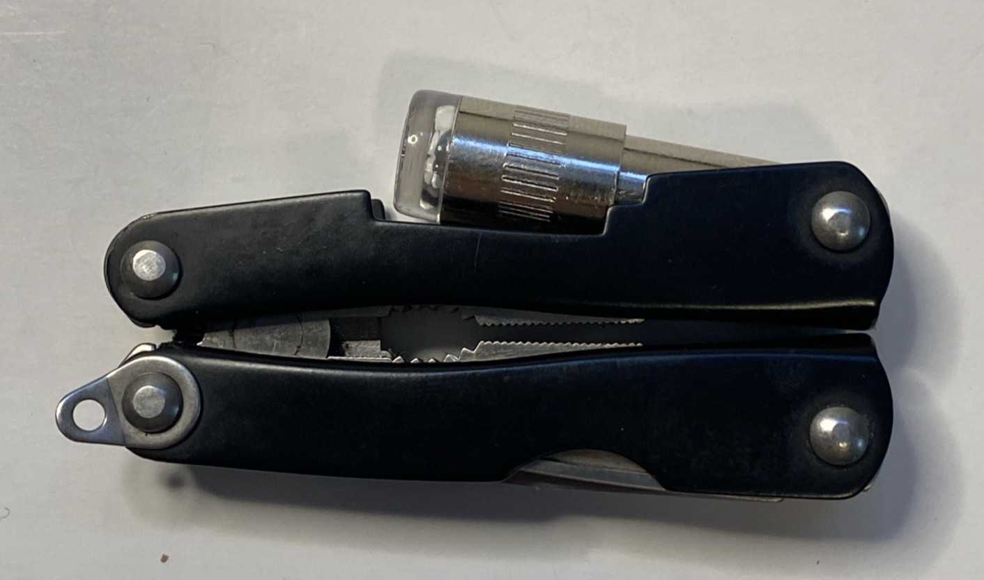 Cabela’s Black Mini Multi Tool Folding Pliers with LED Light(tested) No Sheath