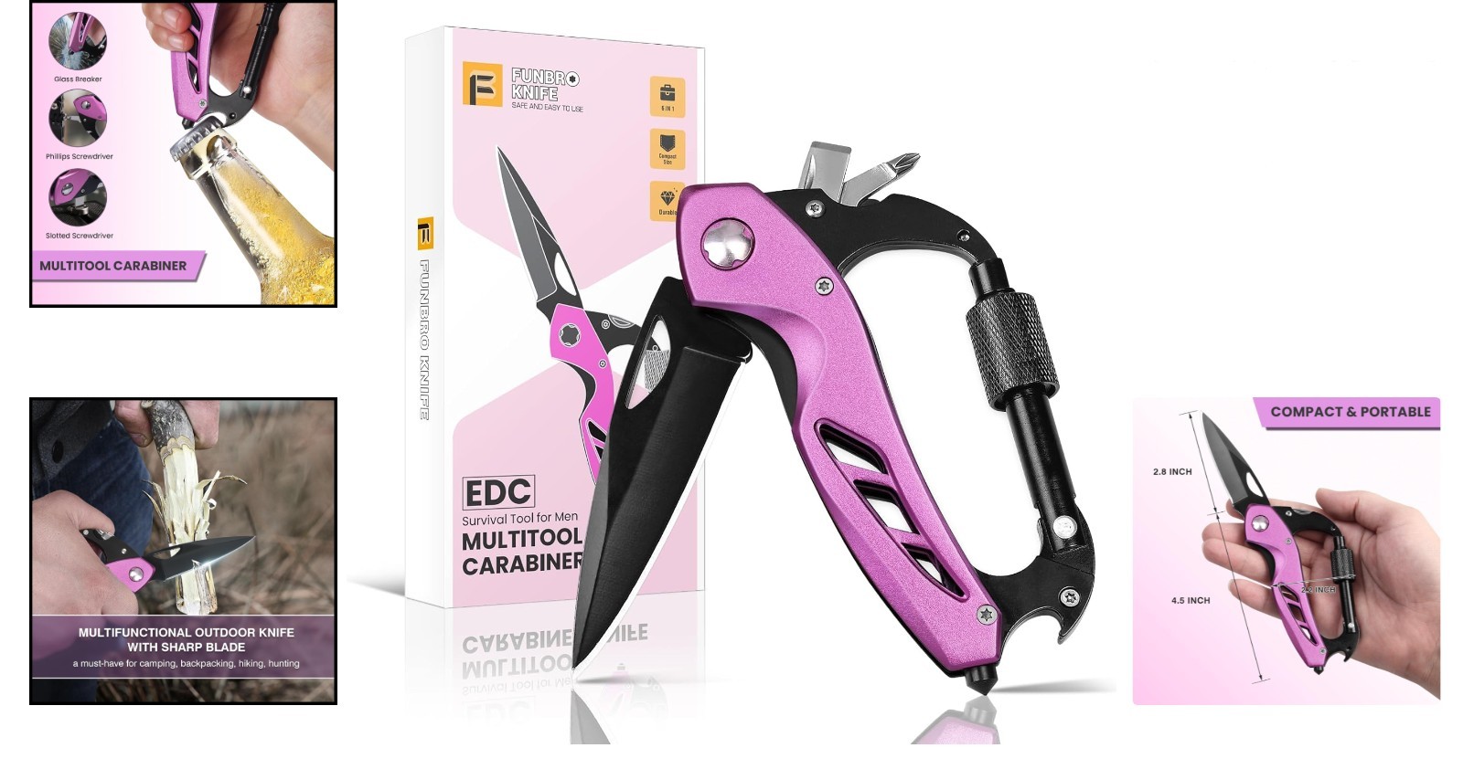Durable Pink Keychain Multitool with Locking Mechanism – Ultimate Survival Gear