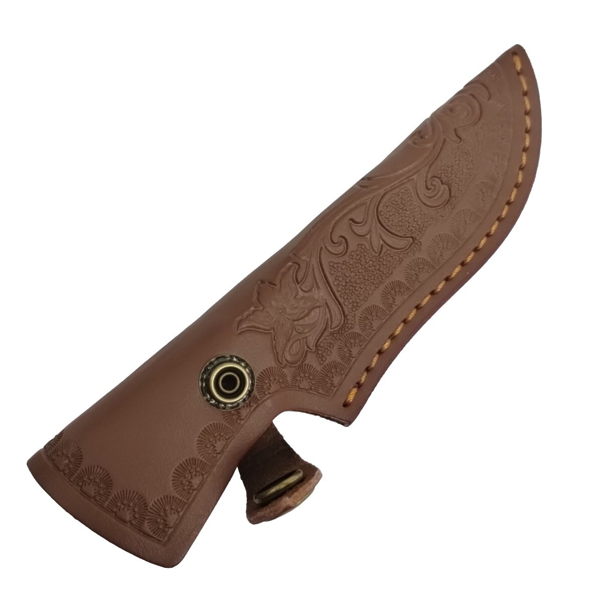 Damascus Pattern Brown Wood Knife 3.83″ Blade Stainless Steel w/ Scabbard