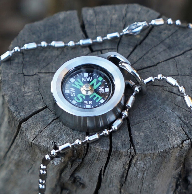 Mini Titanium Keychain Compass for Outdoor Camping Travel EDC Necklace Pendant
