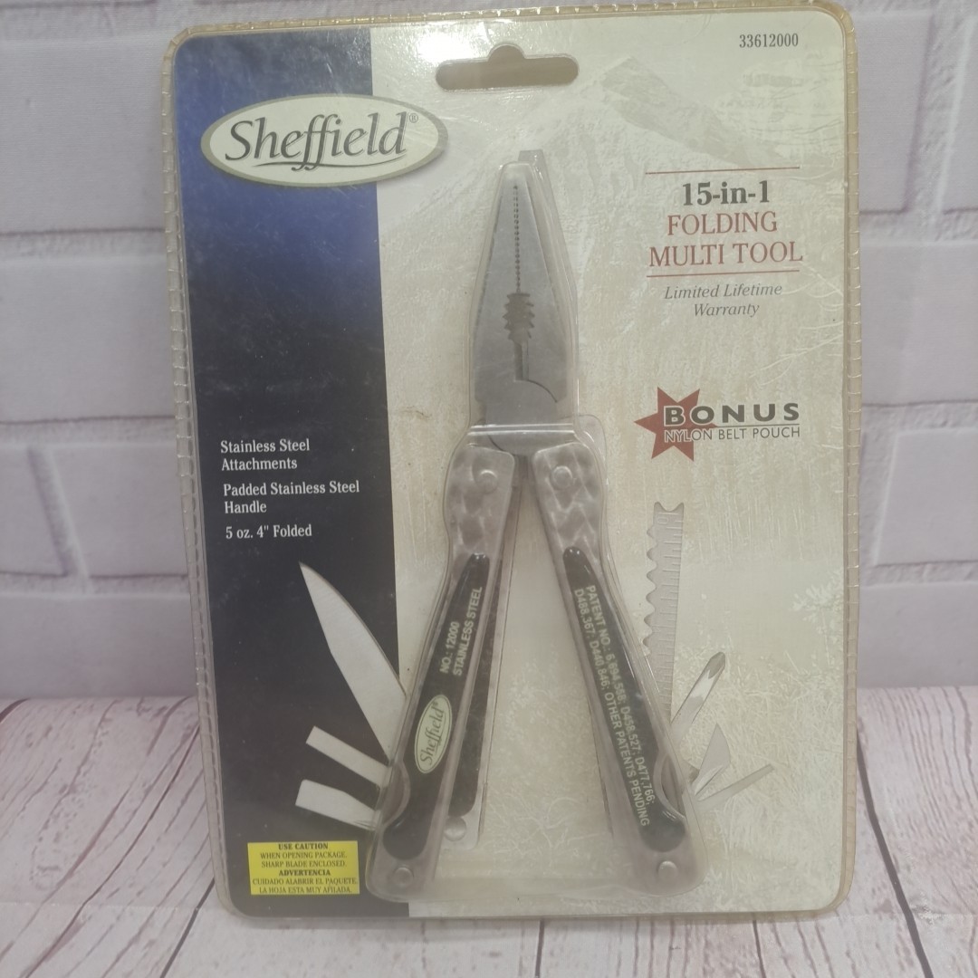 NIB Sealed Sheffield Premium Multi Tool Knife 15 in 1 Stainless W/Pouch