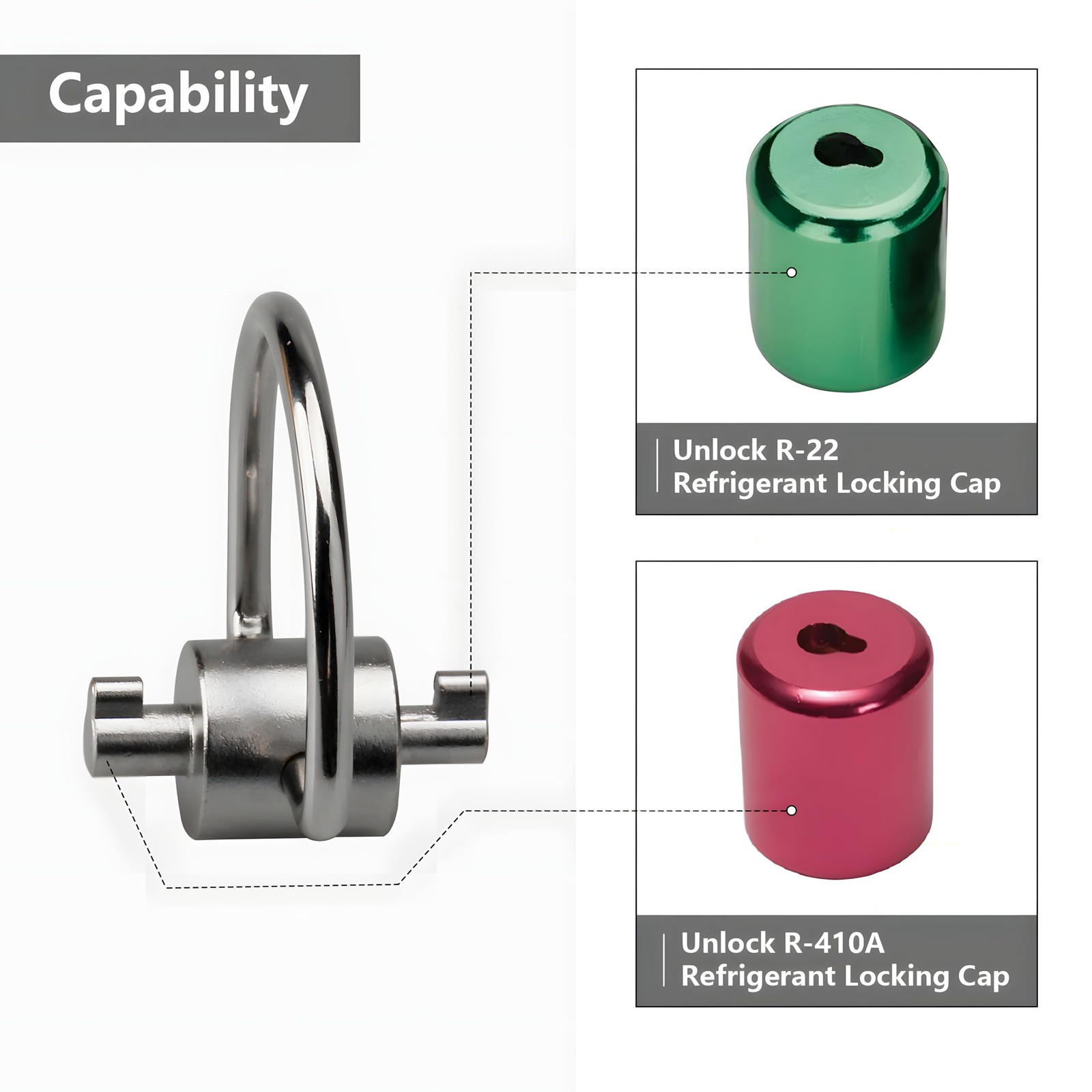 Locking Cap Key for R-410A & R-22 Refrigerant – Multi Tool Silver