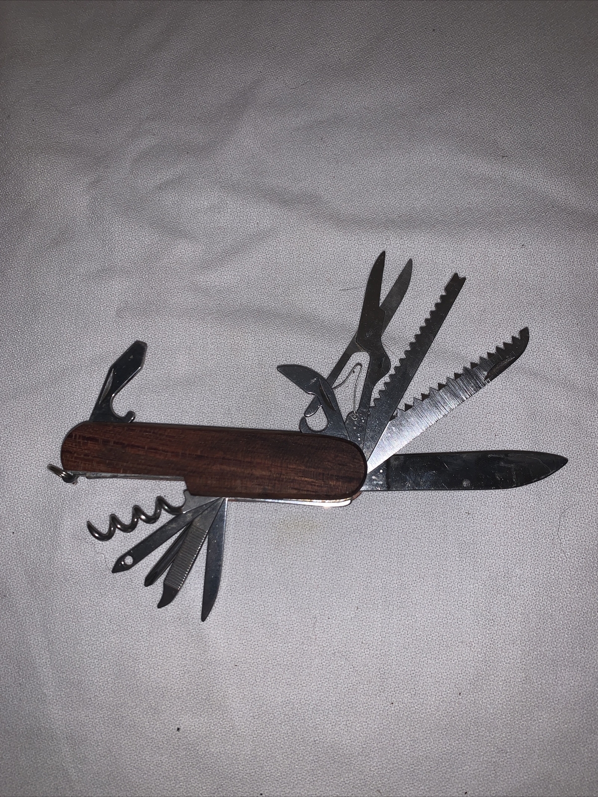 Eddie Bauer Pocket Knife Mulitool Wood Handle 11 Functions Stainless 2.5” Blade
