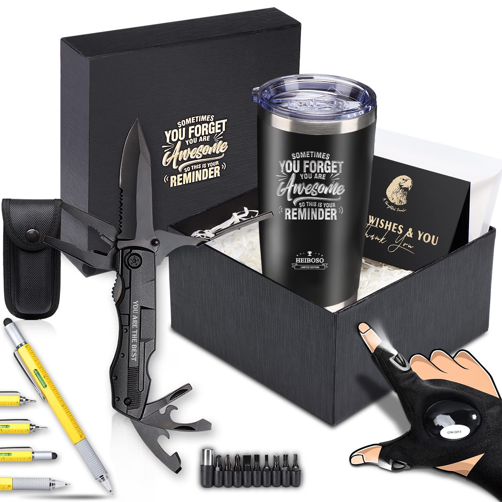 Gifts For Men 6in1 Gift Set With Stainless Steel Tumblermultitool Knifeled Glove