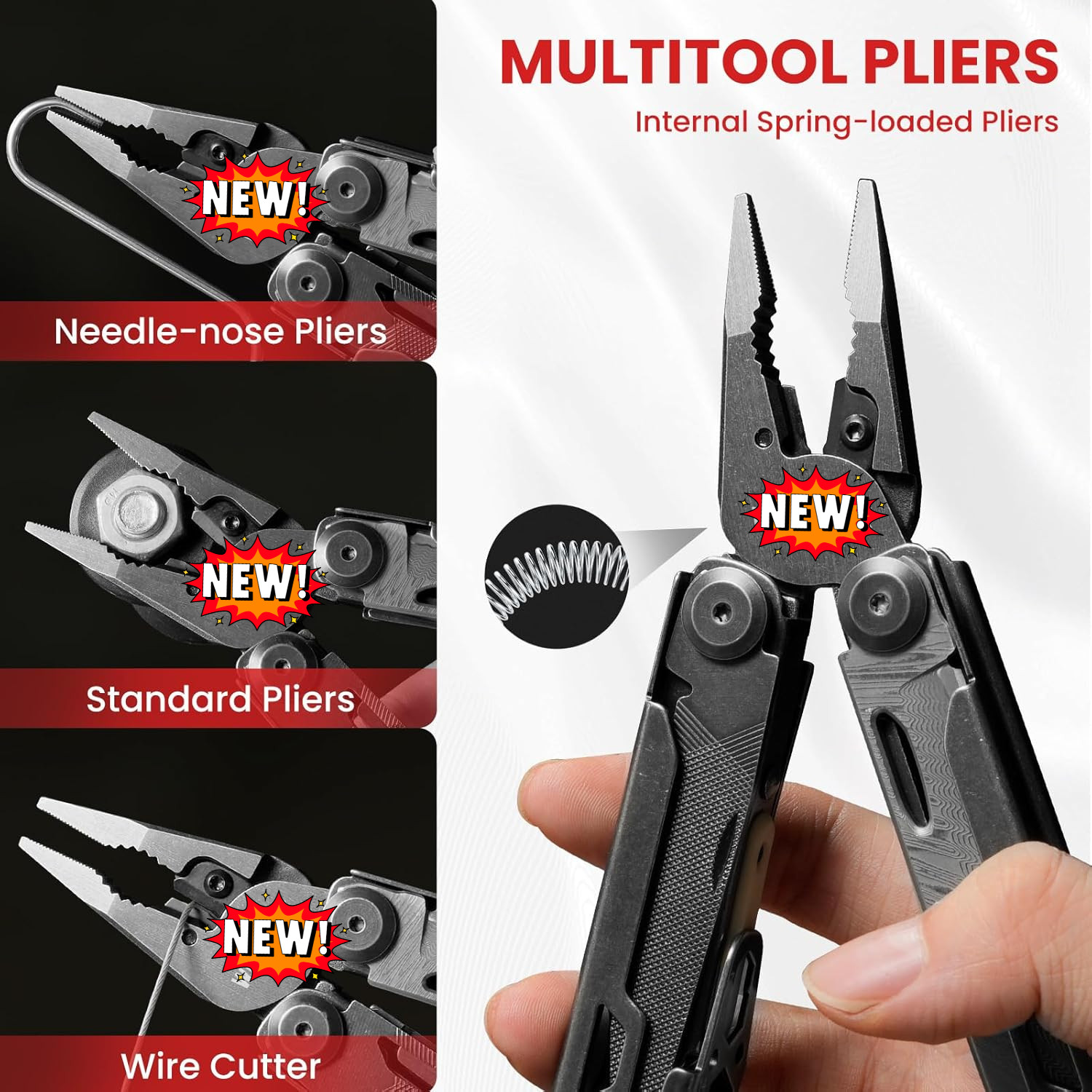 Multiherramienta 16 en 1 de acero inoxidable con alicates, llave hexagonal ajust