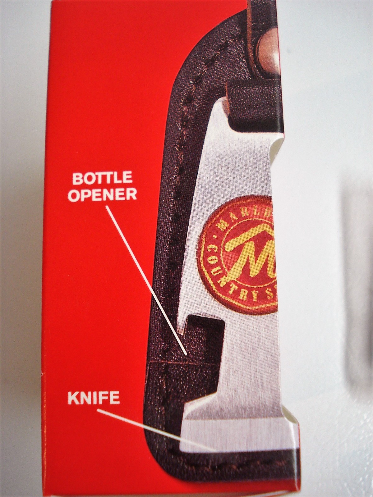 New 4-Tool LEATHER Keychain-MARLBORO-Wrench, Screwdriver, Knife, Bottle Opener