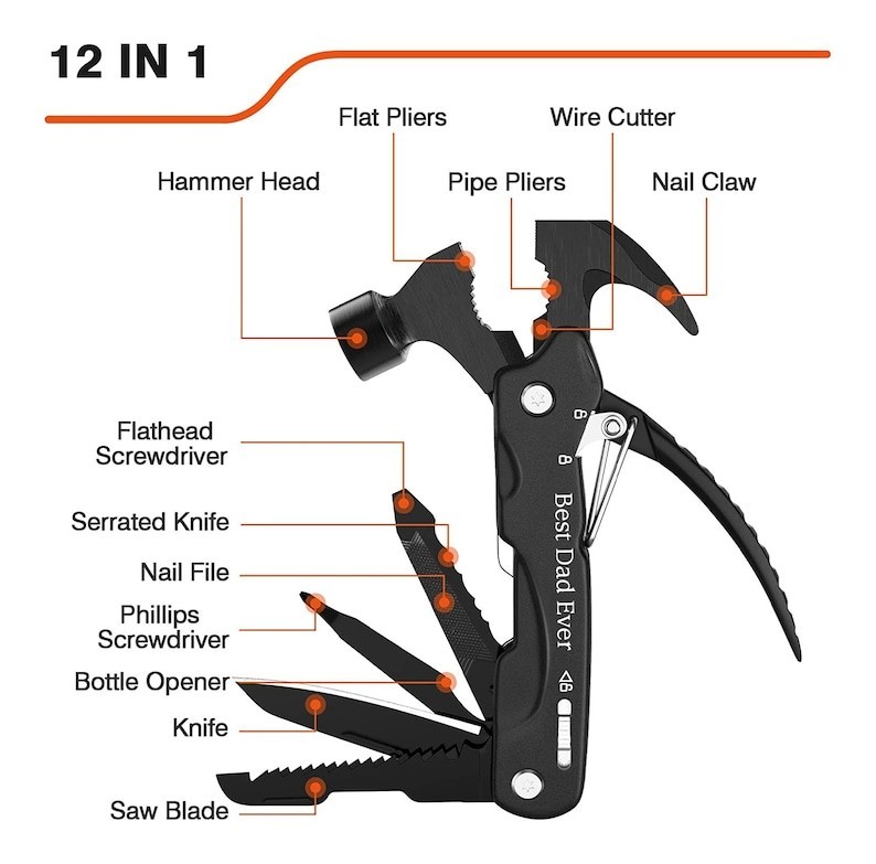 Personalized HAMMER MULTITOOL Pocket Knife Tool Groomsmen Birthday Gift for Him
