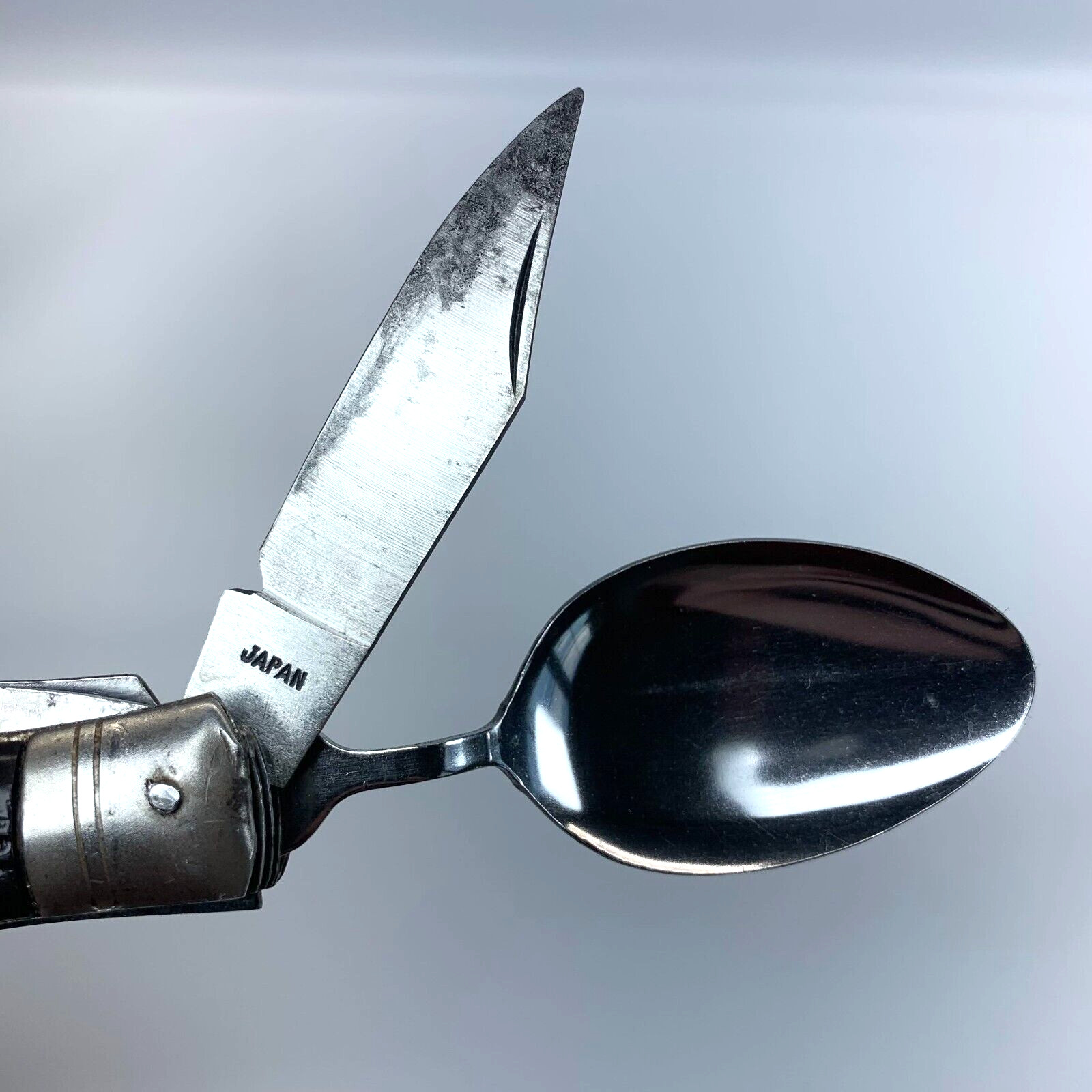 Vintage Pocket Folding Multi Tools Stainless Steel Spoon Fork Cork Screw Knife