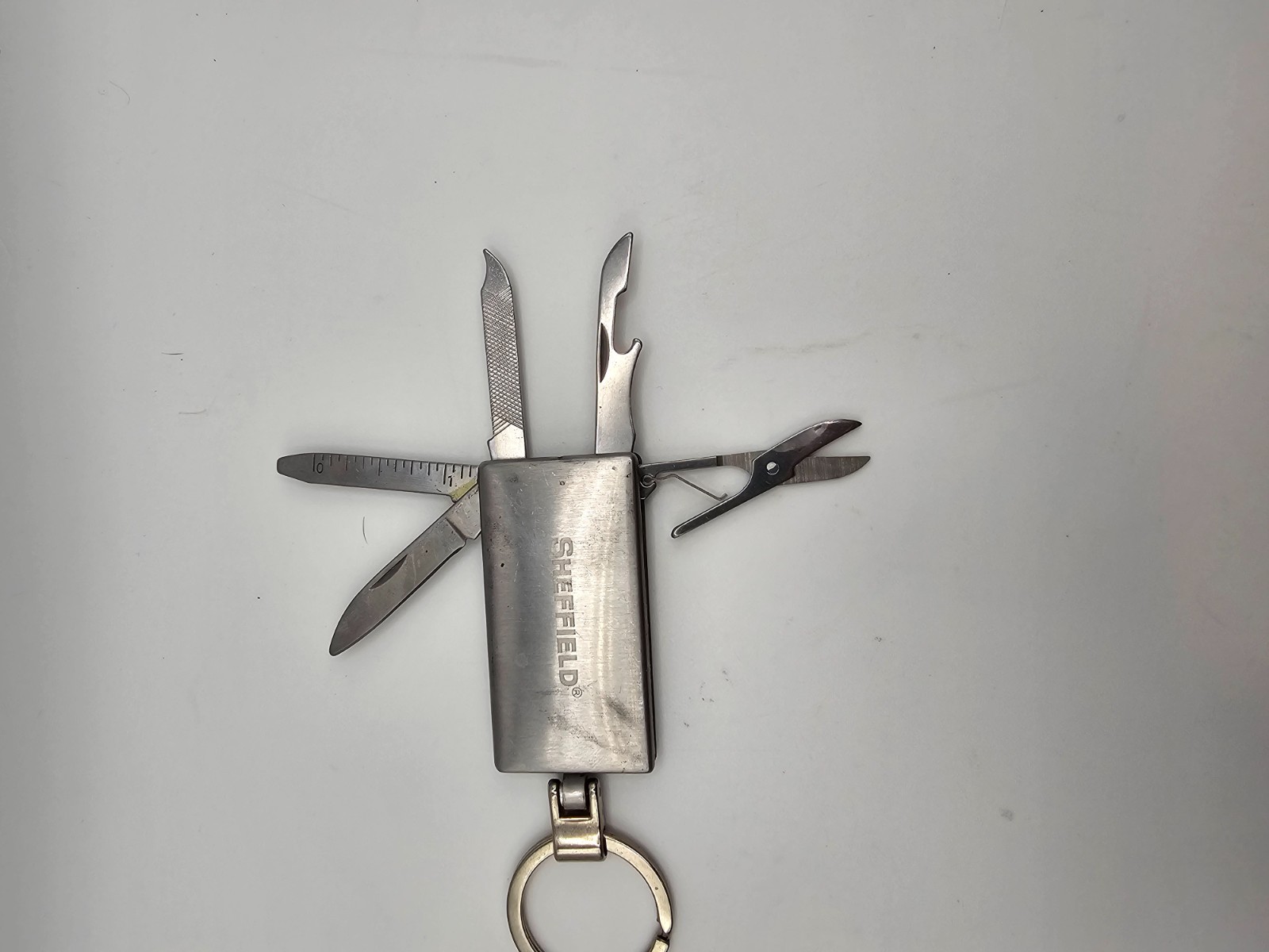 Sheffield Multi Tool Keychain Blade Scissors File Ruler Bottle Opener