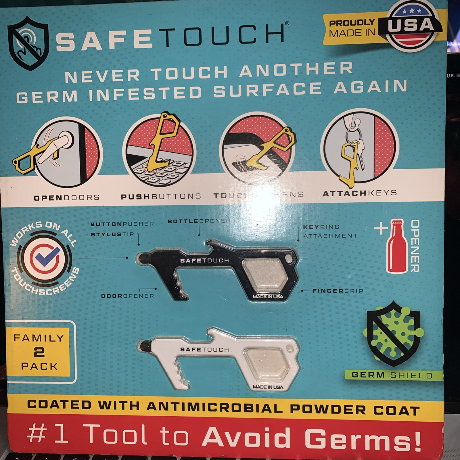 SafeTouch Hygiene Multi-Tool Works on Touch Screen Made in USA (2 Pack)