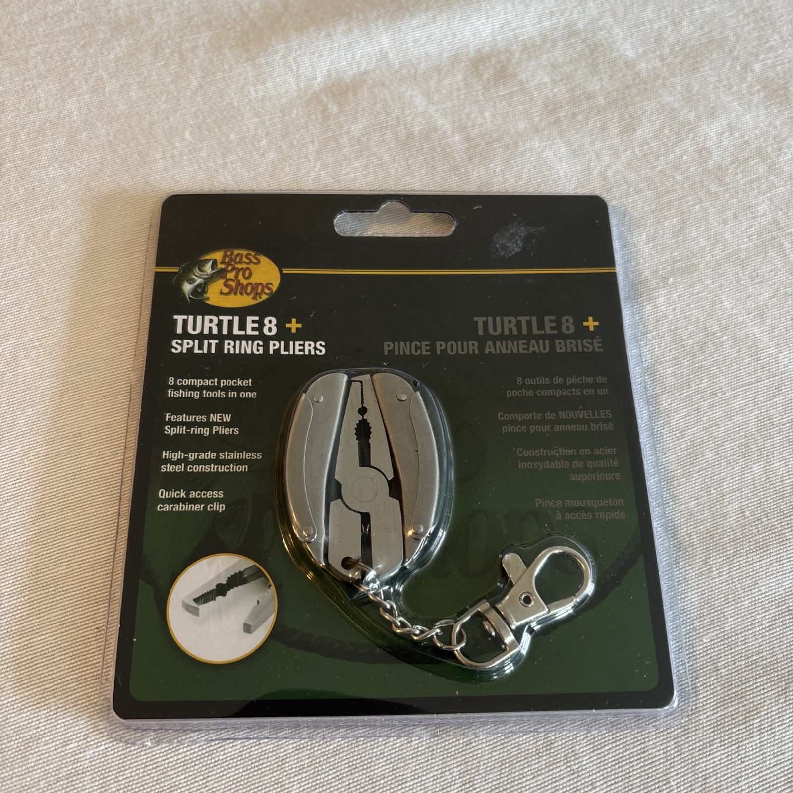 Bass Pro Shops Turtle 8 & Split Ring Pliers Kerchain Brand New Stainless Steel
