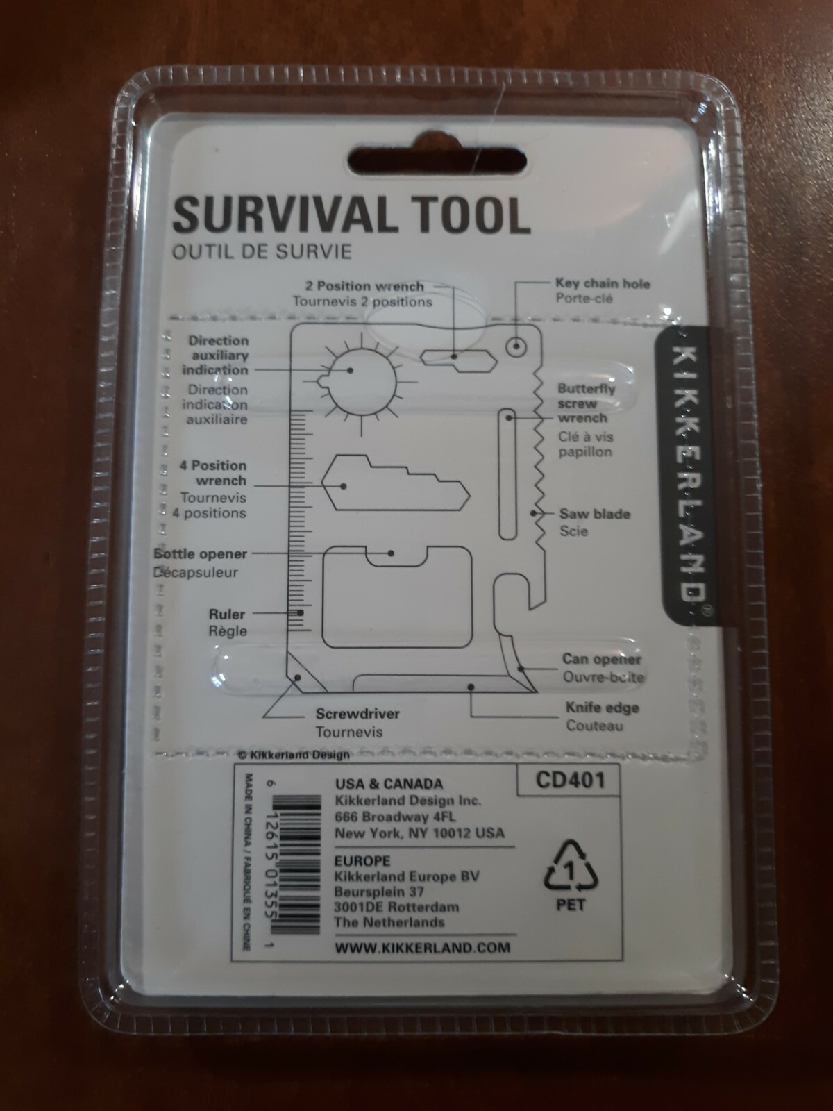 KIKKERLAND SURVIVAL TOOL 11 Functions Stainless Steel with Pouch -New