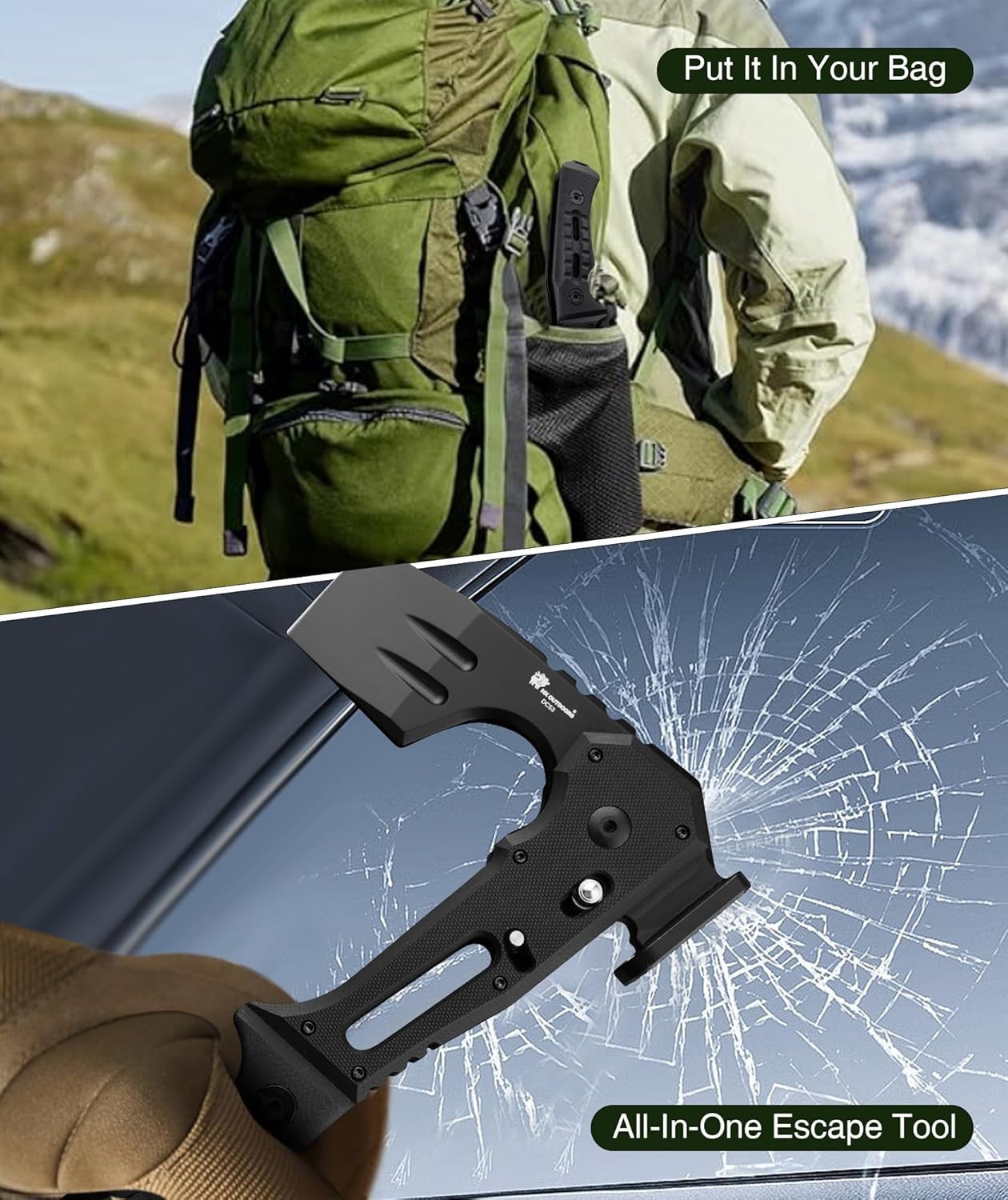 Folding Tactical Axe Survival Multitool DC53 Steel Blade W/ Black Titanium