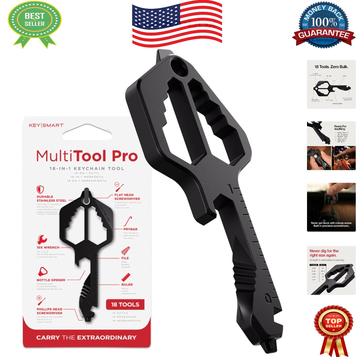 Sleek Portable 18-in-1 Key Multitool – Stainless Steel Keychain Essential