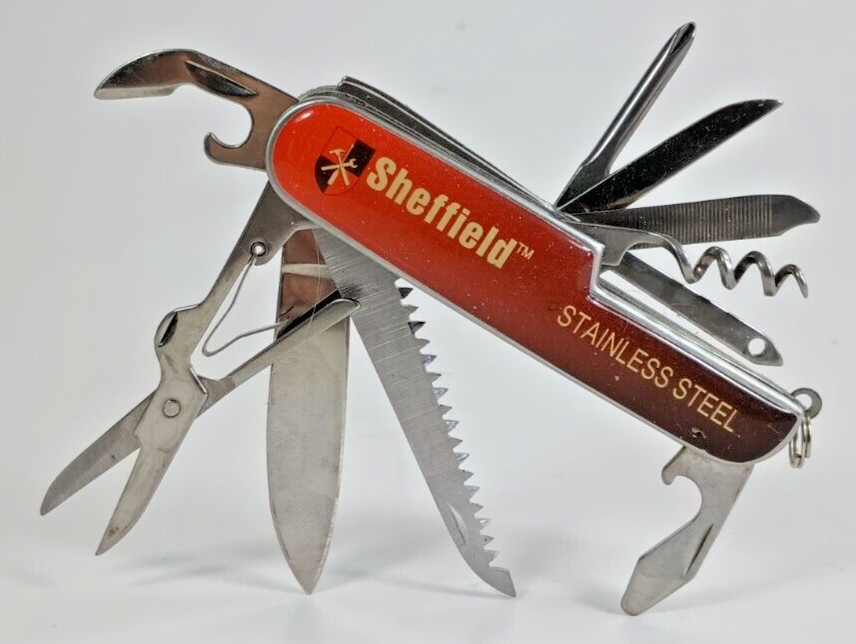Sheffield Multi-Tool Pocket Knife with Steel Key Chain Loop.
