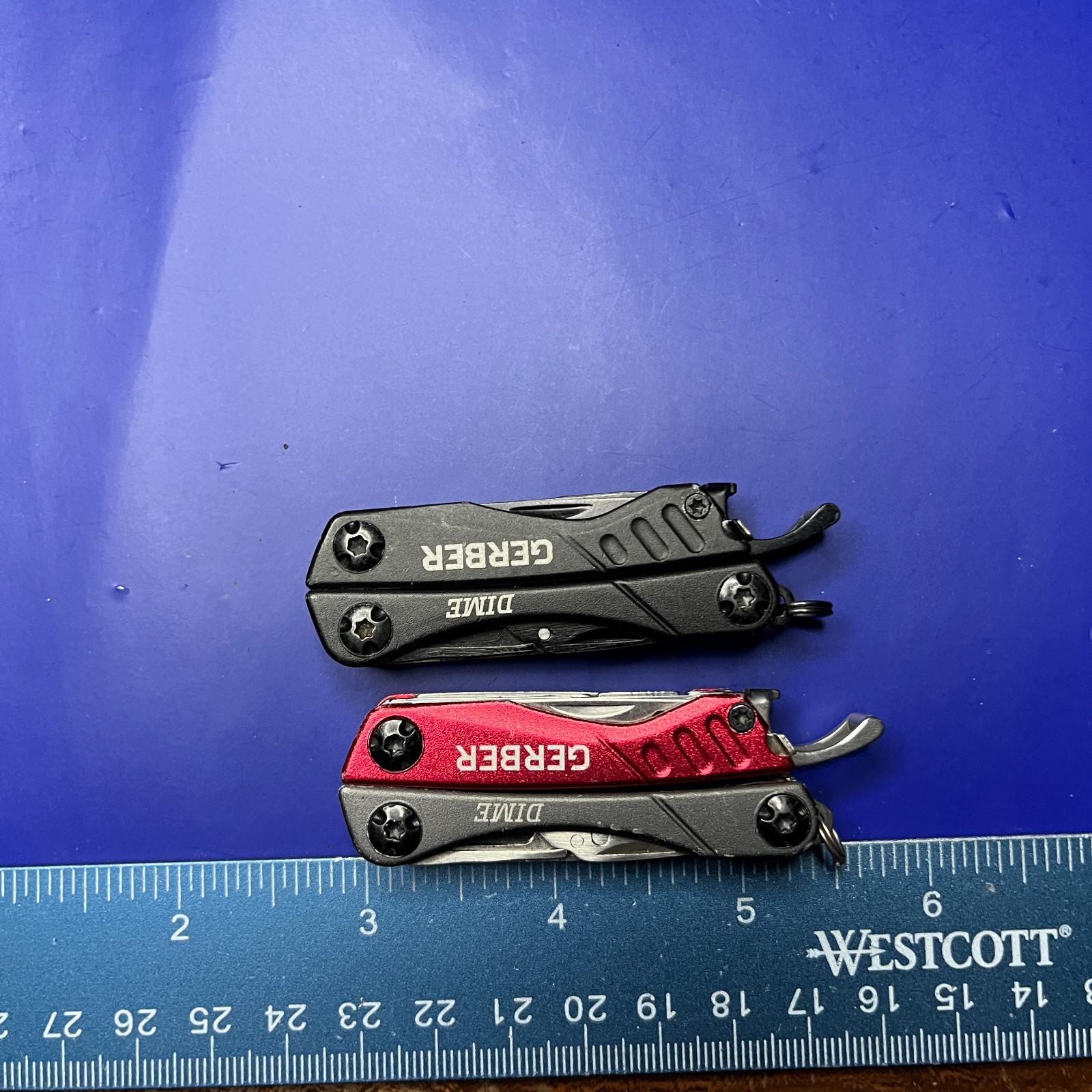 Lot of 2 Gerber Dime Multi-Tools Small Keychain Pliers Knife File Scissors
