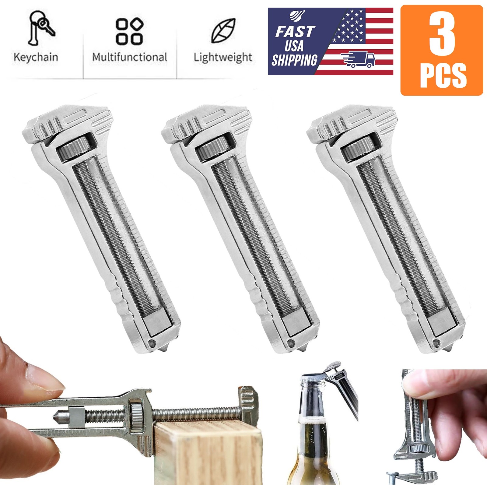 3Pcs Compact Titanium Hiking Multitool Mini Multitool Wrench Opener Keychain USA