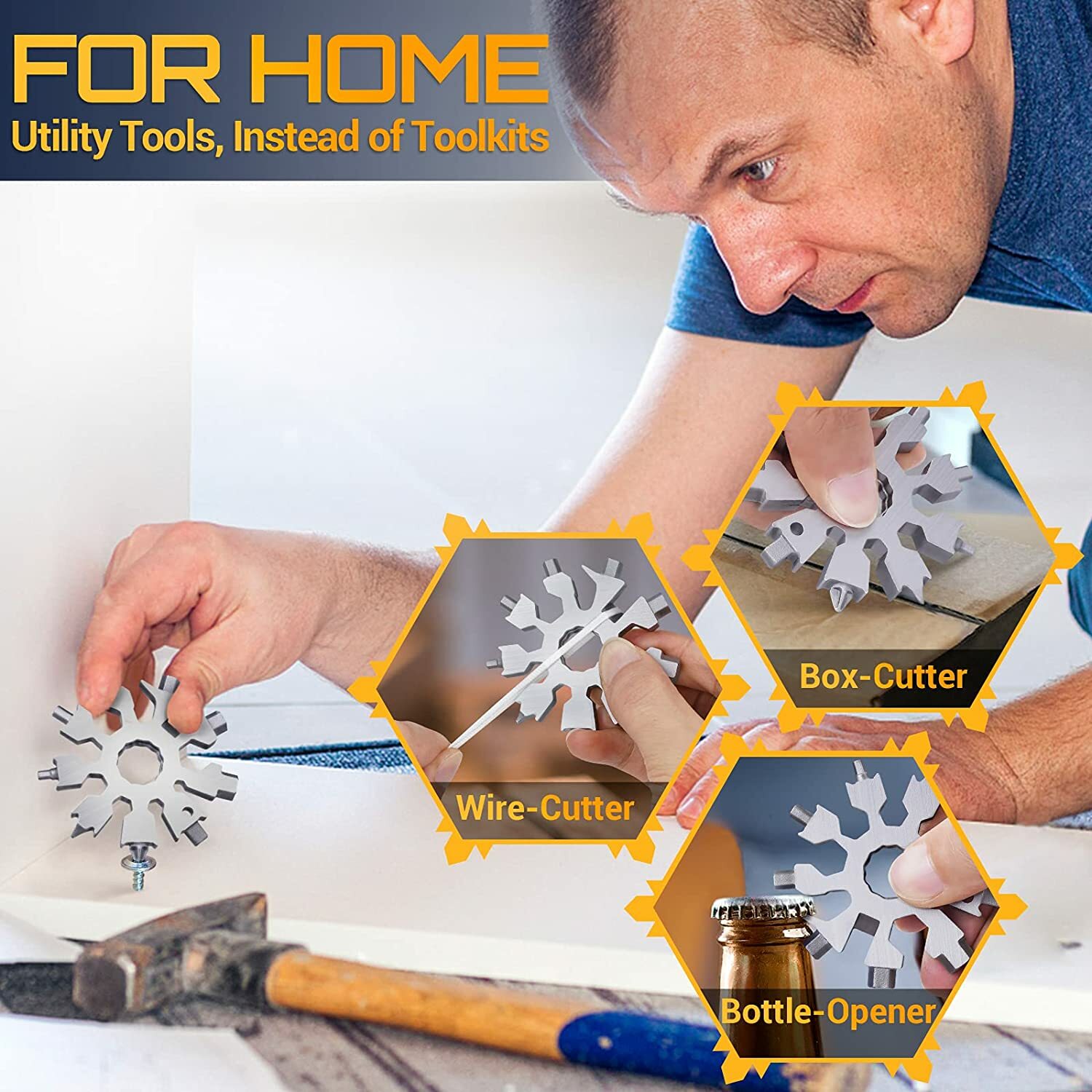 Portable 18 in1 EDC Gear Wrench Snowflake Multi Tool Travel Screwdriver KeyChain