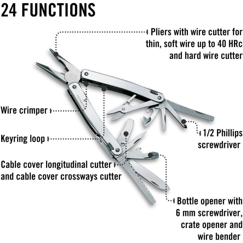 Victorinox Swiss Tool Spirit X Multi Tool, 24 Function Swiss Made – Silver