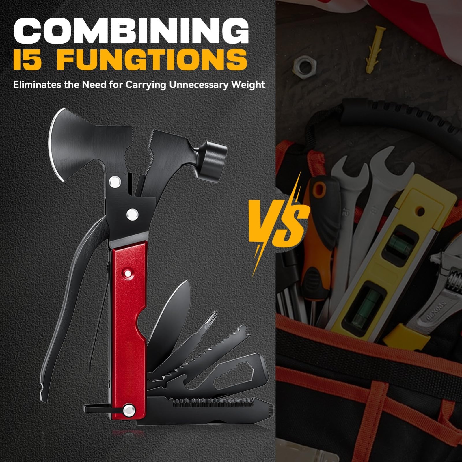 15-in-1 Multitool Axe – Perfect Camping & Hiking Gift for Men, Dad, Husband, Boy