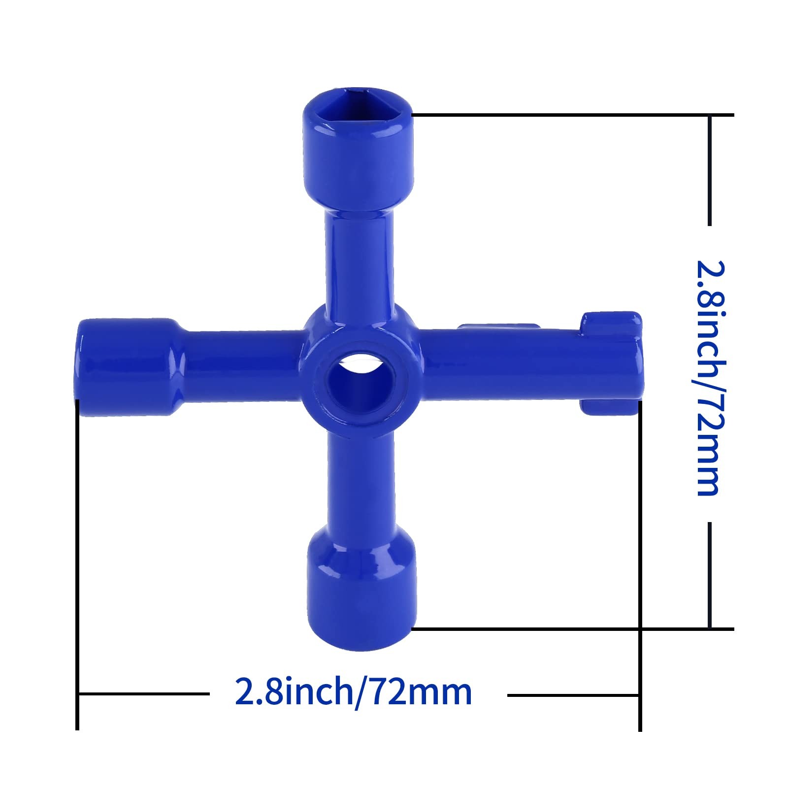 3 Pack 4-Way Utilities Key, Zinc Alloy, Triangle/Square Wrench, Water, Gas, Blue