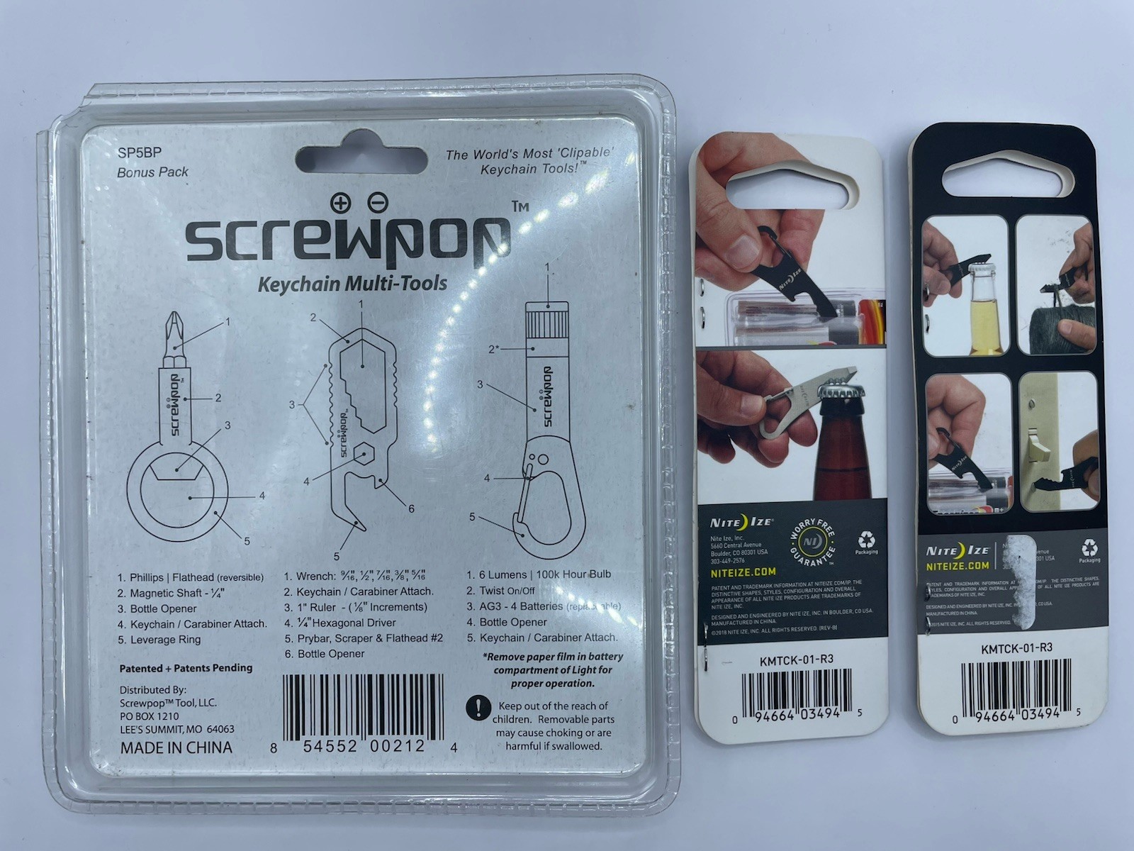 New SCREWPOP 3pc Keychain Multi Tool Flashlight NITE IZE DoohicKey CLIPKEY EDC