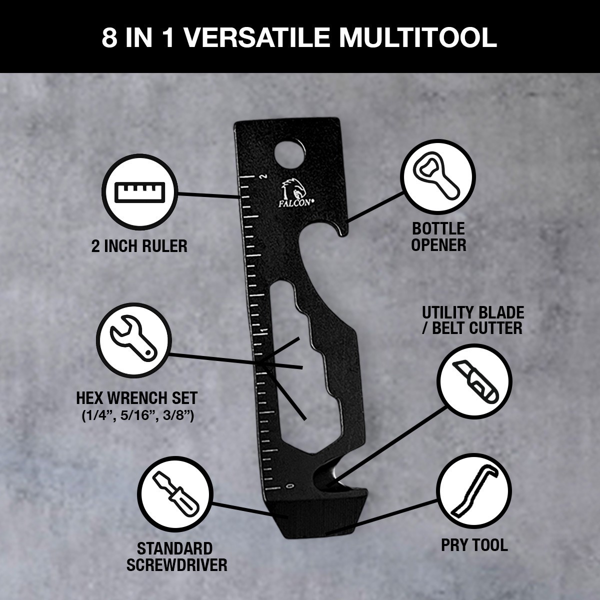 10 Piece Falcon® 8-in-1 Stainless Steel Versatile Multitool – Compact EDC Gear