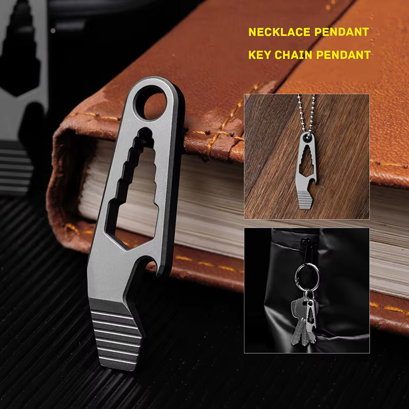 Mini Titanium Alloy Prybar Camping Necklace Pendant Keychain Pendant EDC