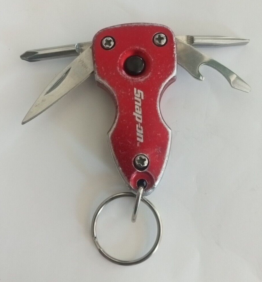 Snap-On Red Multi Tool Keychain Flashlight Knife Bottle Opener