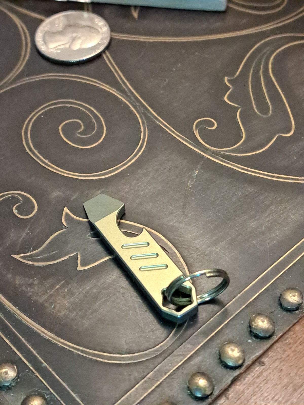 Mini EDC Anodized Gold Titanium Keychain Bottle Opener