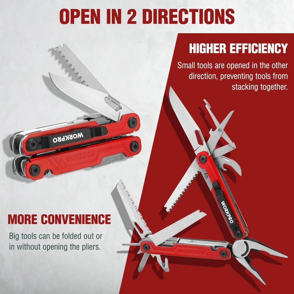 WORKPRO 18-in-1 Folding Multitool Pliers Stainless Steel Multi Tool Pocket Knife