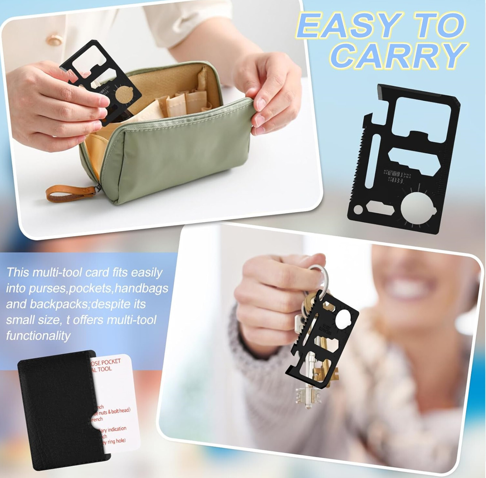 11-in-1 Multi Tool Credit Card Wallet Knife Pocket Survival Camping w/Sleeve