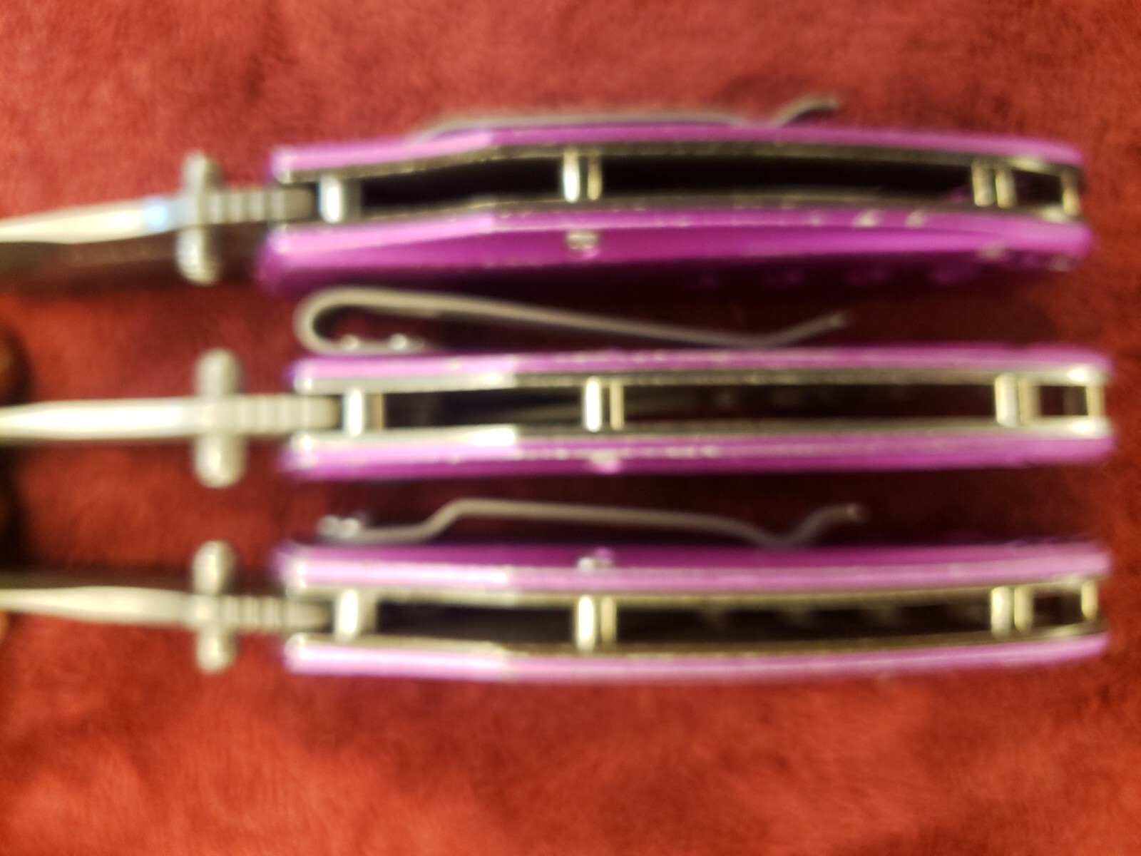 Lot 3 Cabela’s Plain Edge Liner Lock Aluminum Scale Folding Purple